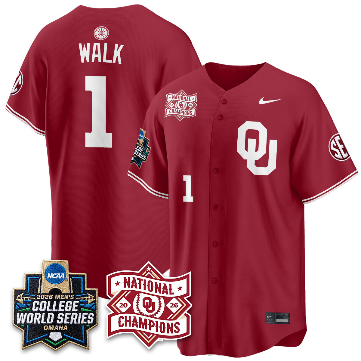 OU 2026 NCAA Baseball College World Series Champions Vapor Jersey - Stitched