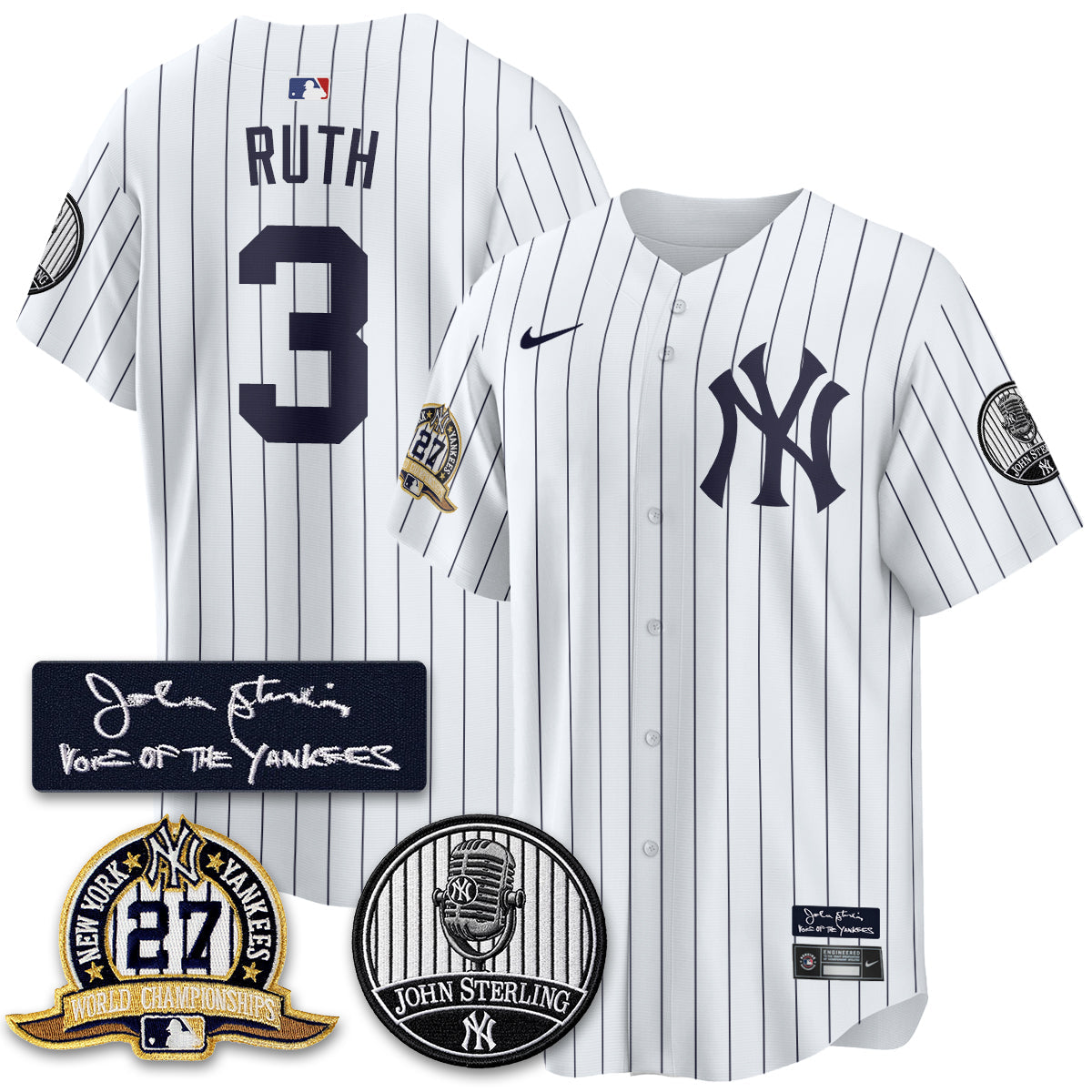 NYY John Sterling Tribute Patch Vapor Premier Limited Jersey - Stitched