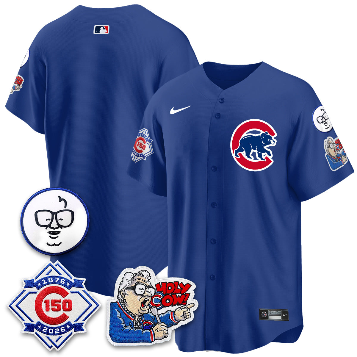 CHC 150th Anniversary Harry Caray Holy Cow Limited Navy Jersey - Stitched V2