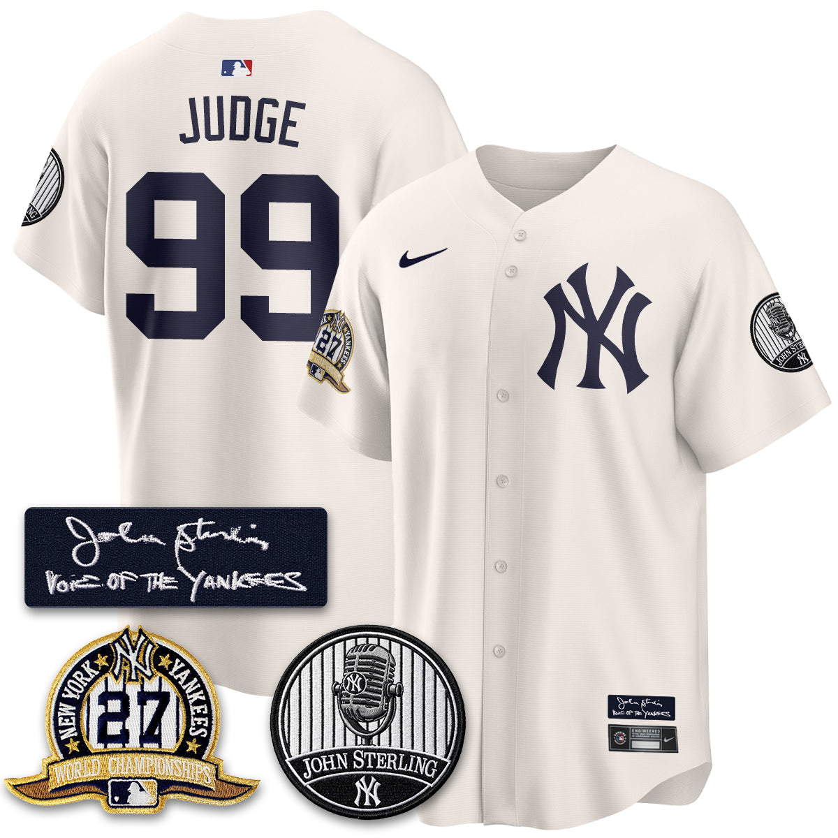 NYY John Sterling Tribute Patch Vapor Premier Limited Jersey - Stitched