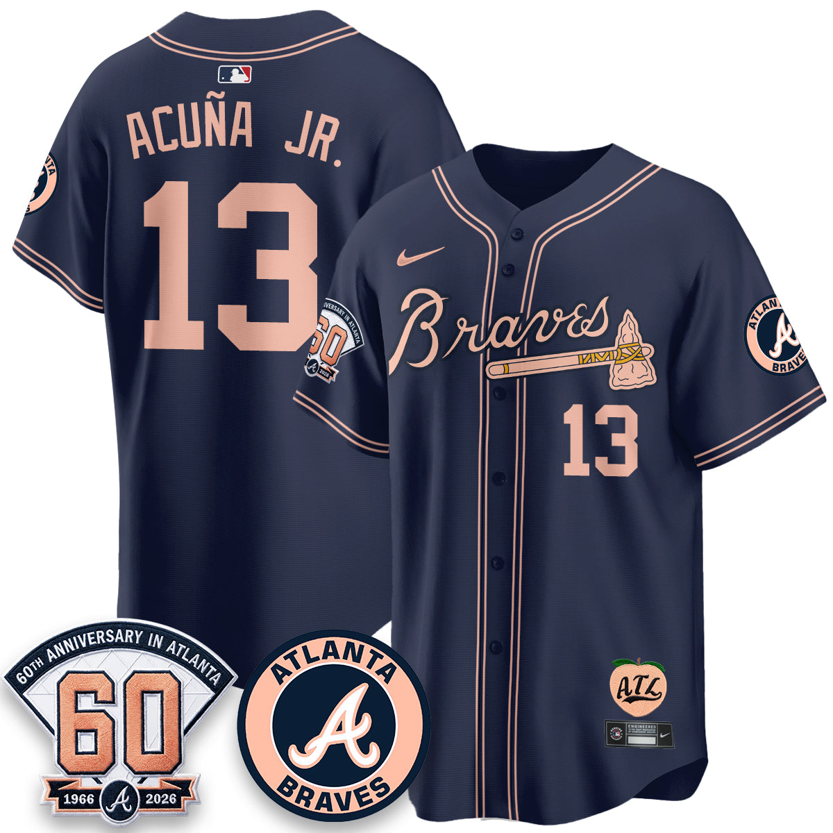 ATL 60th Anniversary Peach Edition Vapor Premier Limited Jersey - Stitched (28)