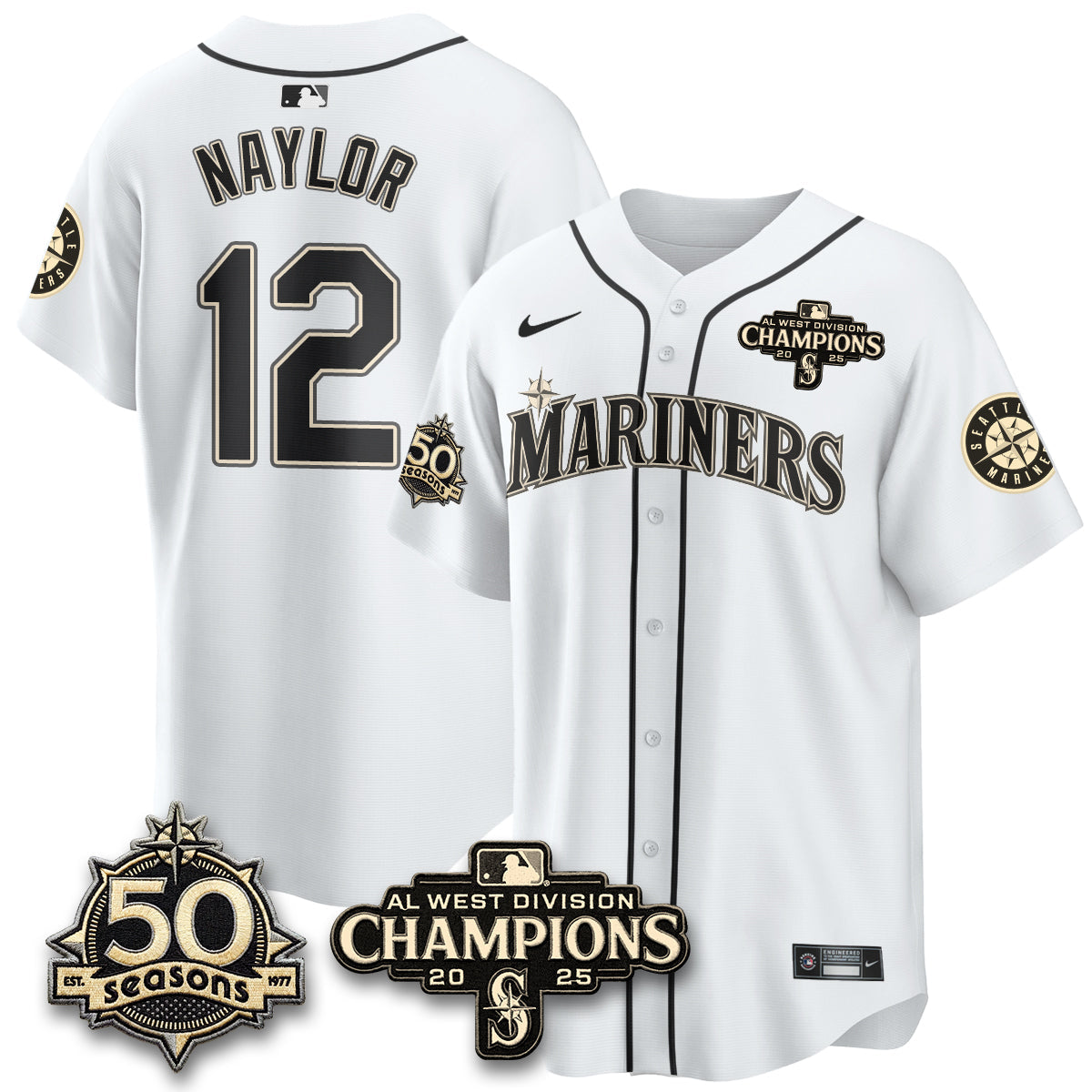 SEA Limited Throwback Cream Jersey - 50th Anniversary & AL West Division Champions - Stitched