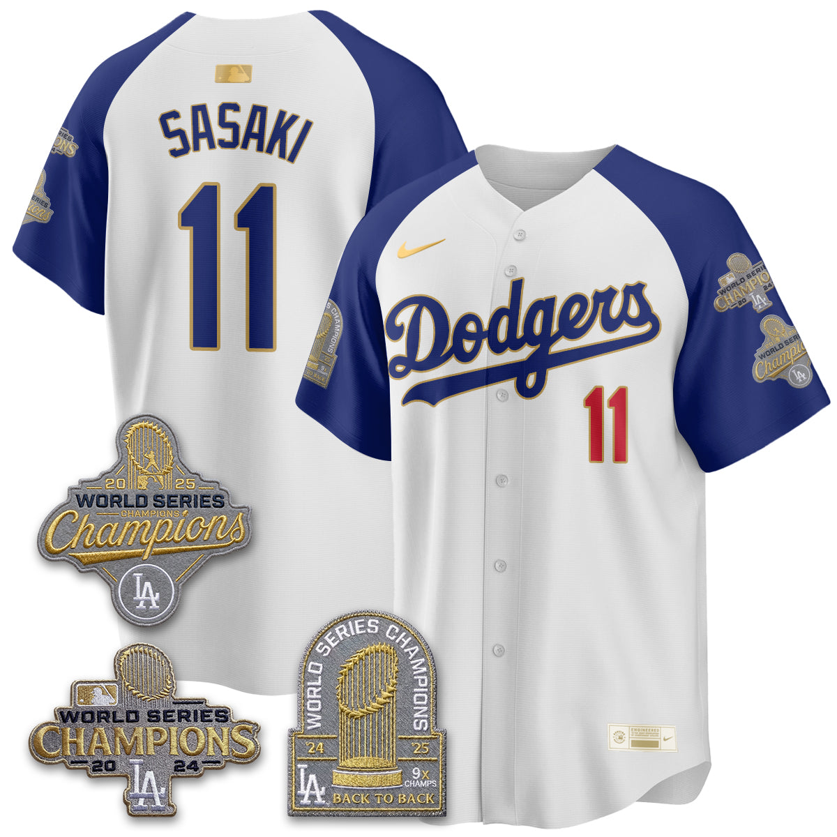 LAD Gold Collection Stadium Vapor Limited Jersey - Back to Back 9x Champs - Stitched
