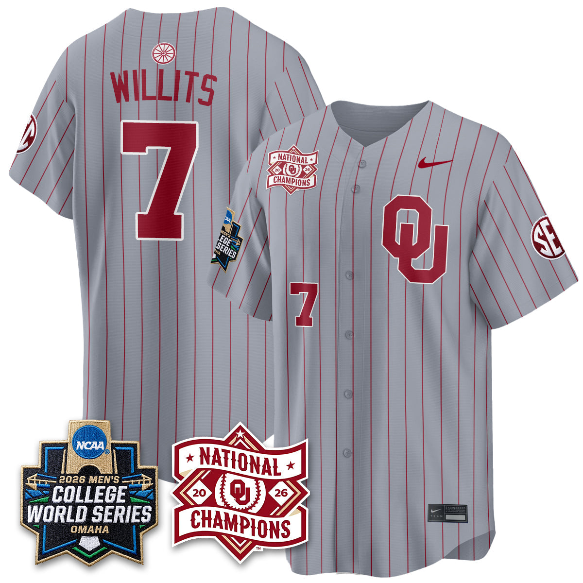 OU 2026 NCAA Baseball College World Series Champions Vapor White Jersey - Stitched