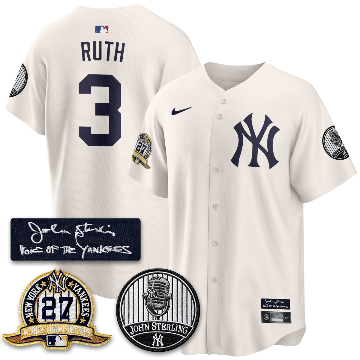 NYY John Sterling Tribute Patch Vapor Premier Limited Jersey - Stitched