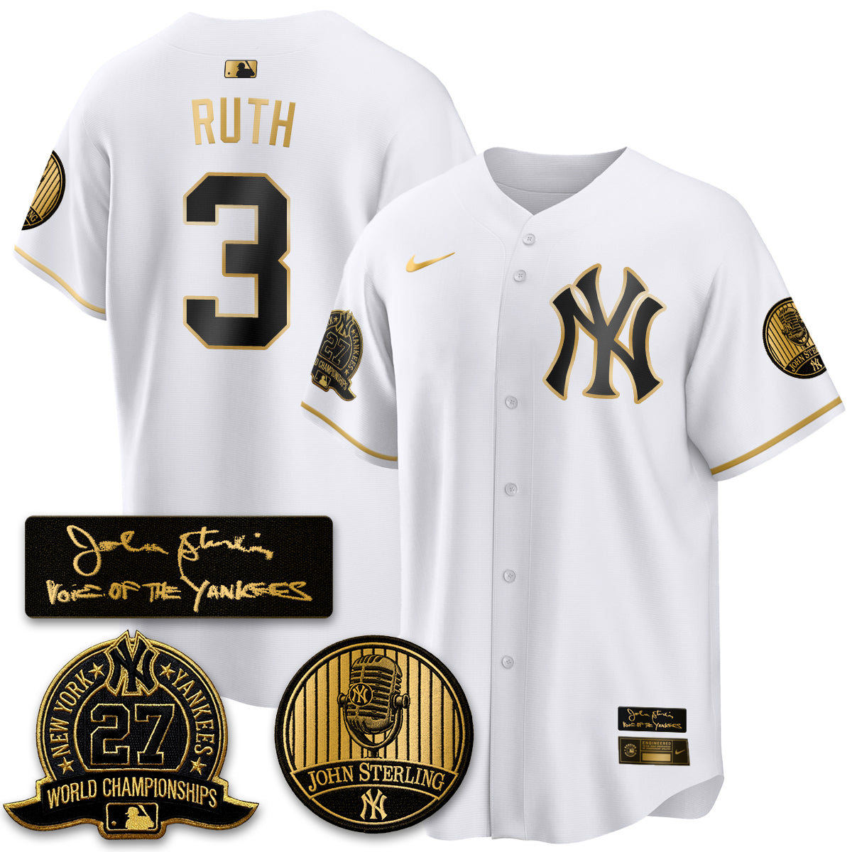 NYY John Sterling Tribute Patch Vapor Premier Limited Jersey - Stitched