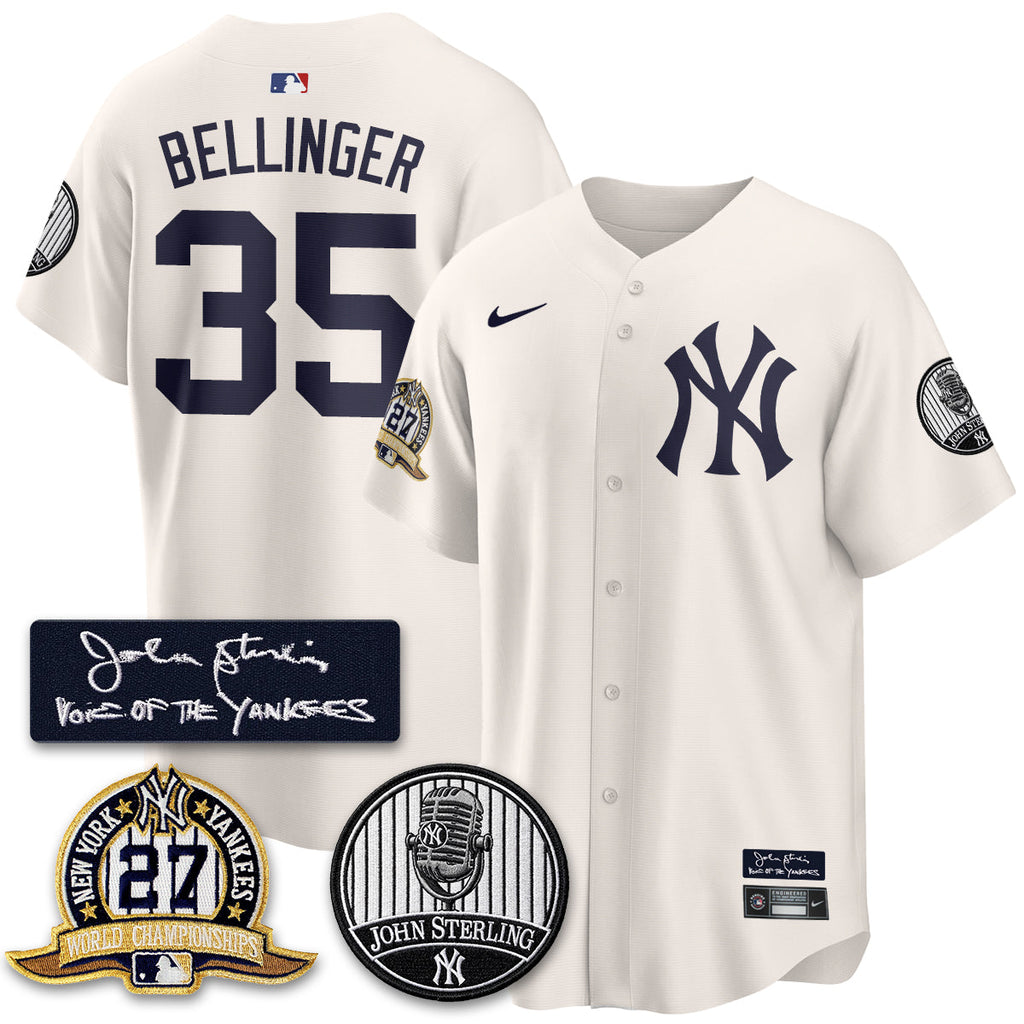NYY John Sterling Tribute Patch Limited Gold Jersey - Stitched