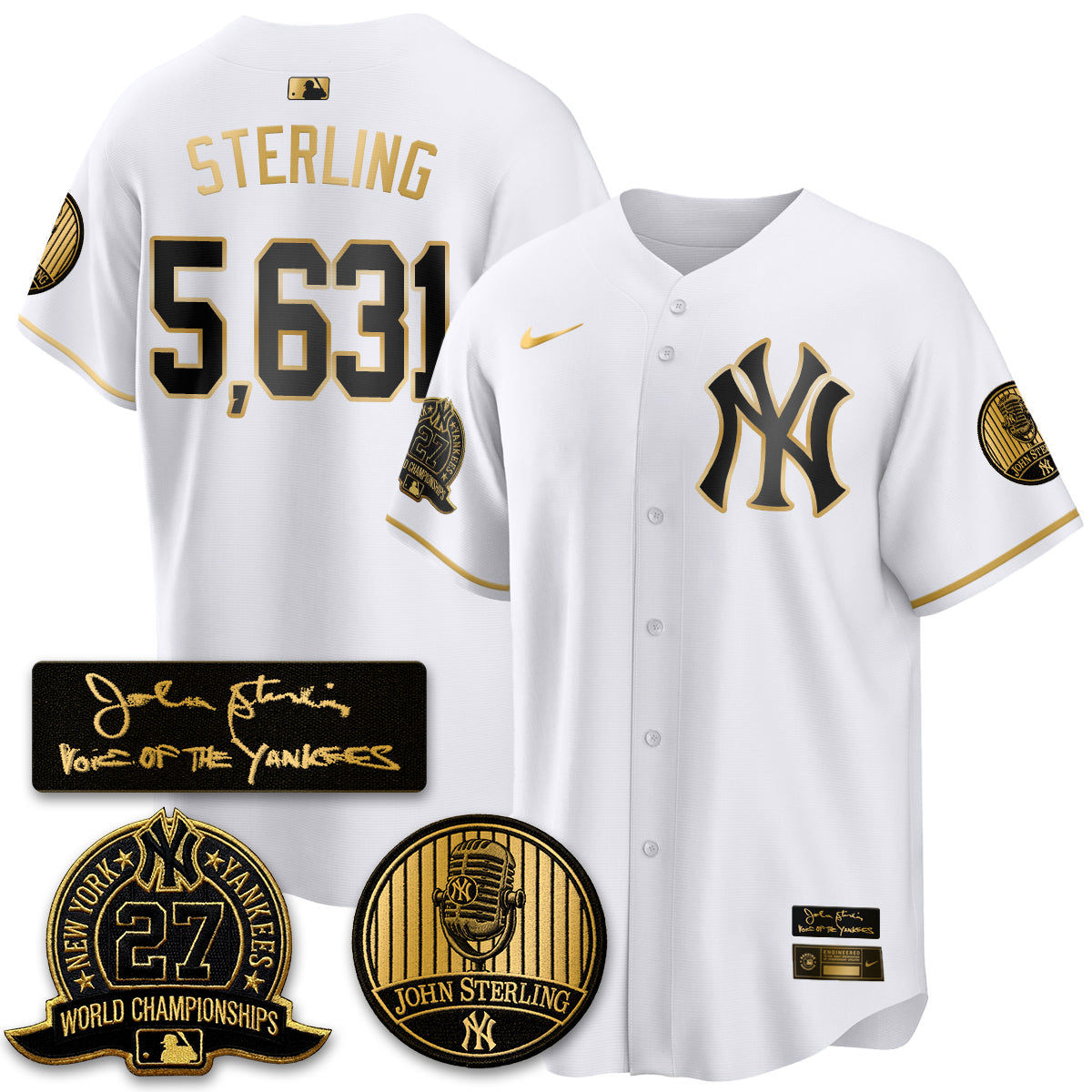 NYY John Sterling Tribute Patch Limited Gold Jersey - Stitched
