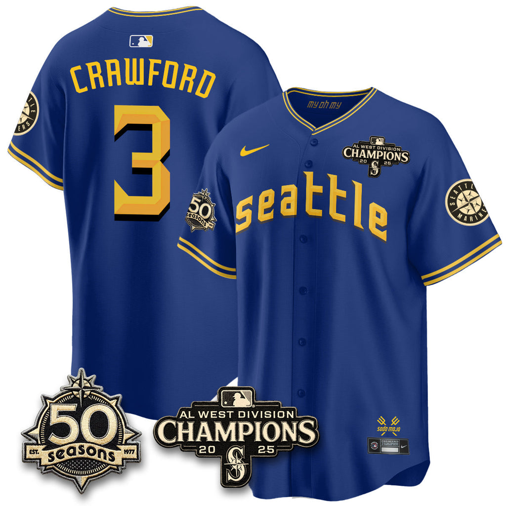 SEA Limited Throwback Cream Jersey - 50th Anniversary & AL West Division Champions - Stitched