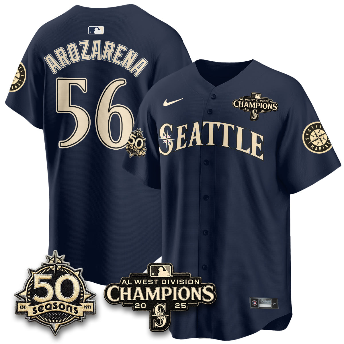 SEA Limited Throwback Cream Jersey - 50th Anniversary & AL West Division Champions - Stitched