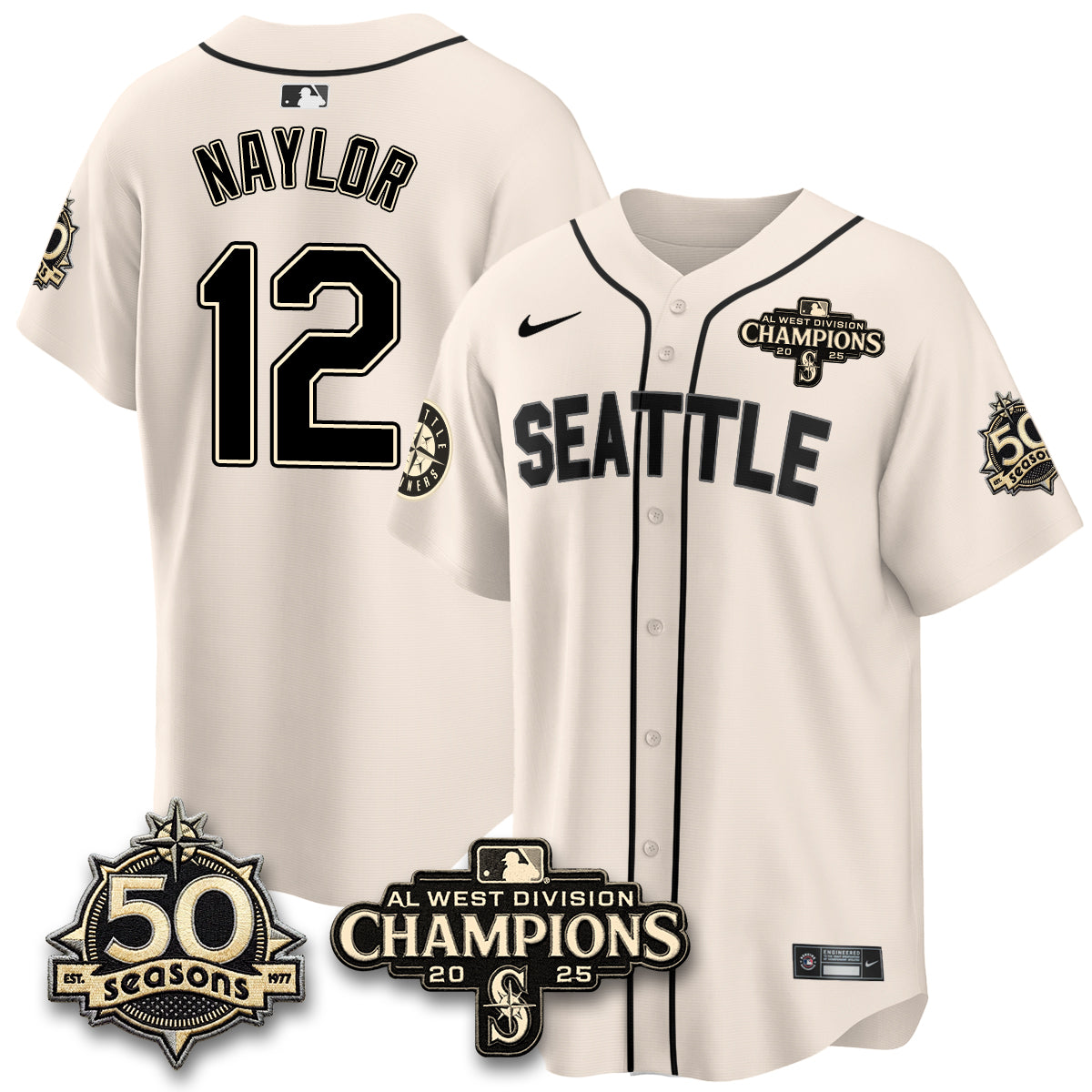 SEA Limited Throwback Cream Jersey - 50th Anniversary & AL West Division Champions - Stitched