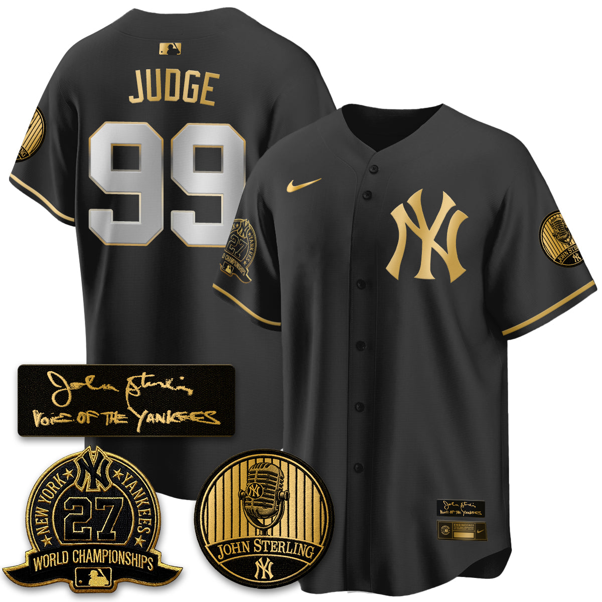 NYY John Sterling Tribute Patch Vapor Premier Limited Jersey - Stitched