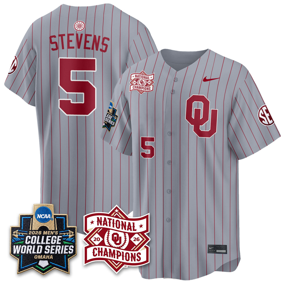 OU 2026 NCAA Baseball College World Series Champions Vapor White Jersey - Stitched