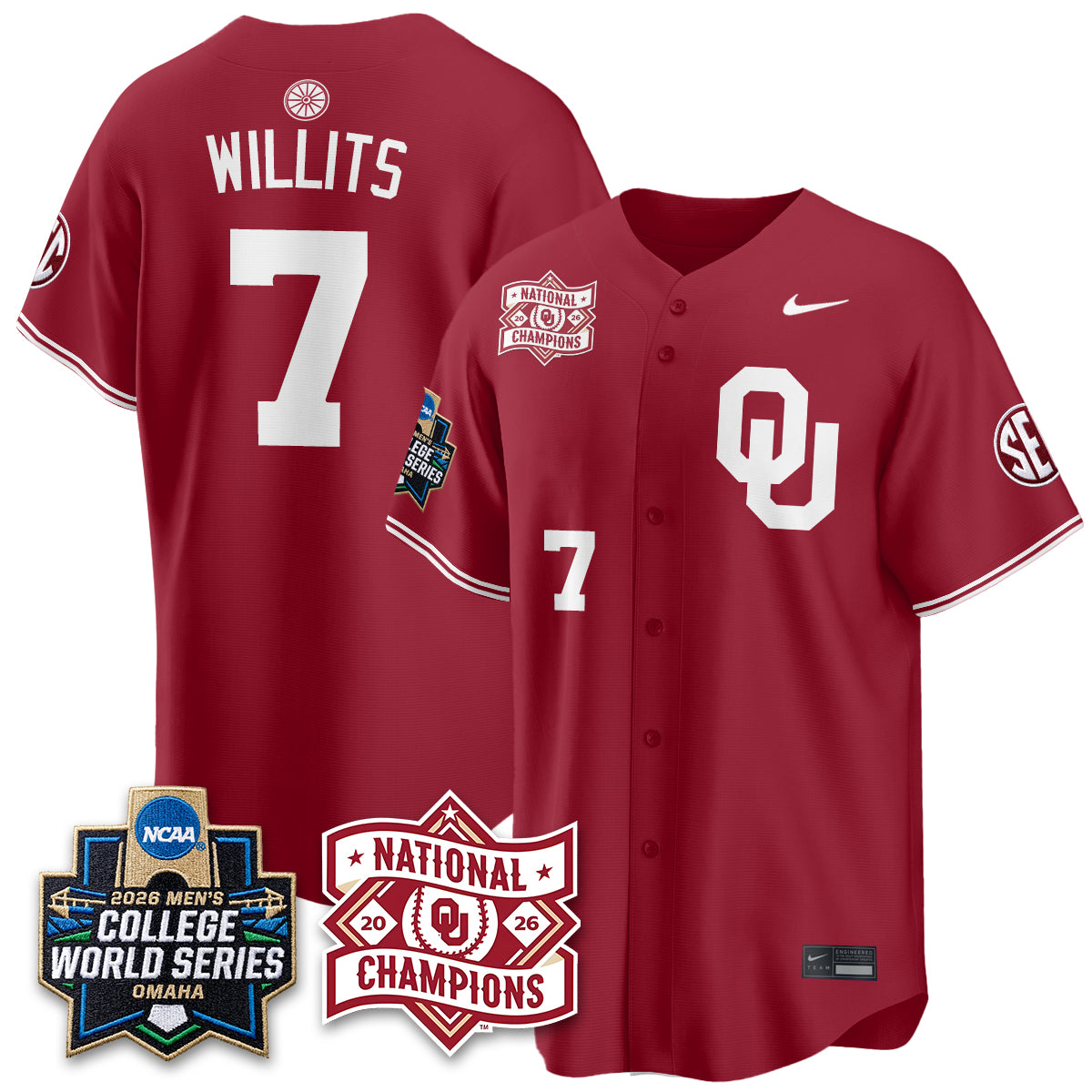 OU 2026 NCAA Baseball College World Series Champions Vapor Jersey - Stitched