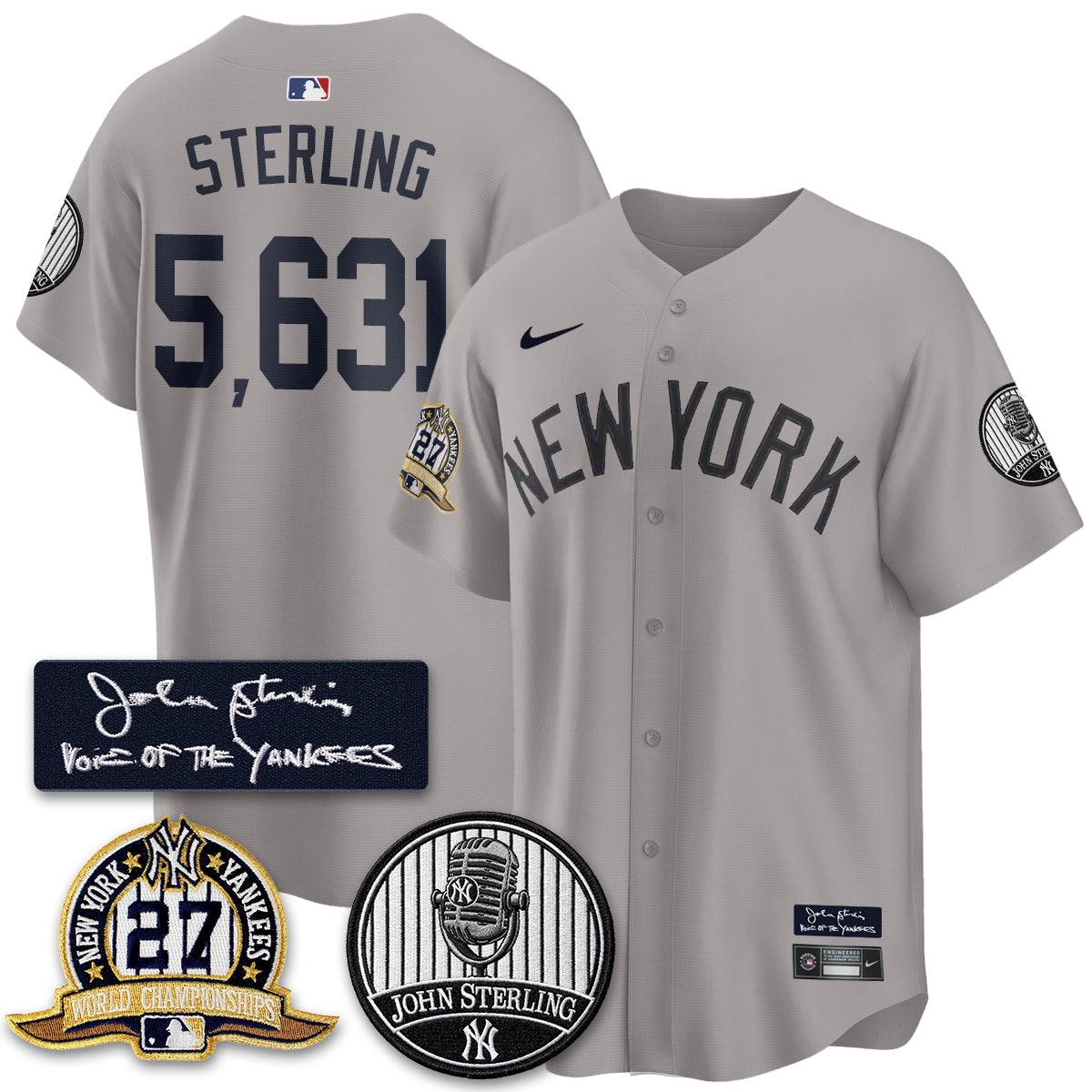 NYY John Sterling Tribute Patch Limited Gold Jersey - Stitched