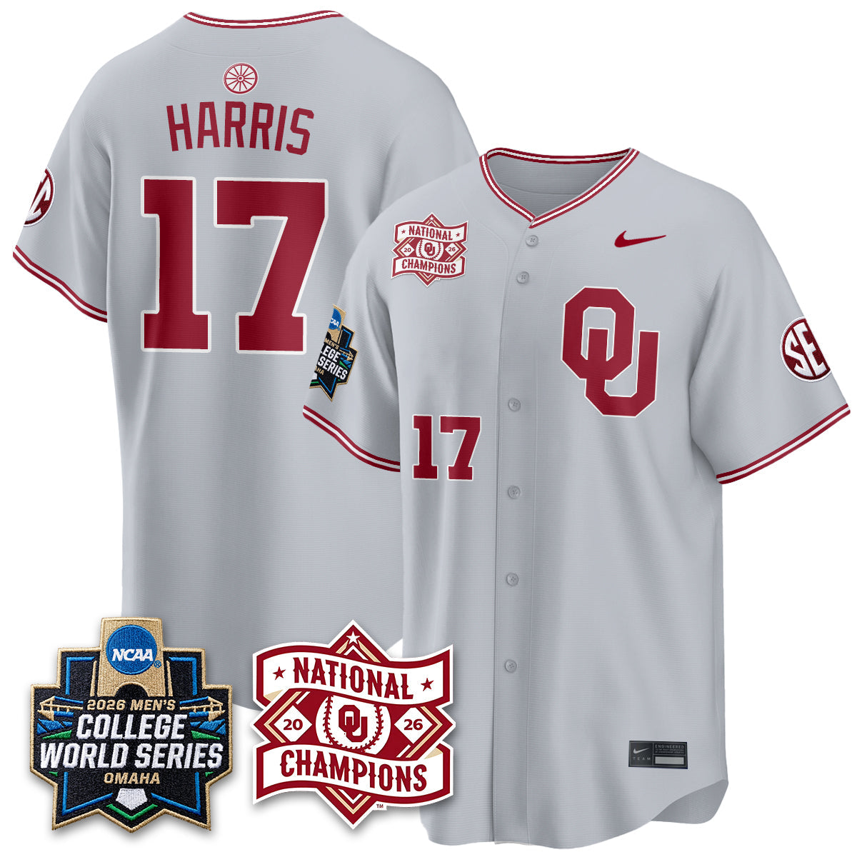 OU 2026 NCAA Baseball College World Series Champions Vapor Jersey - Stitched