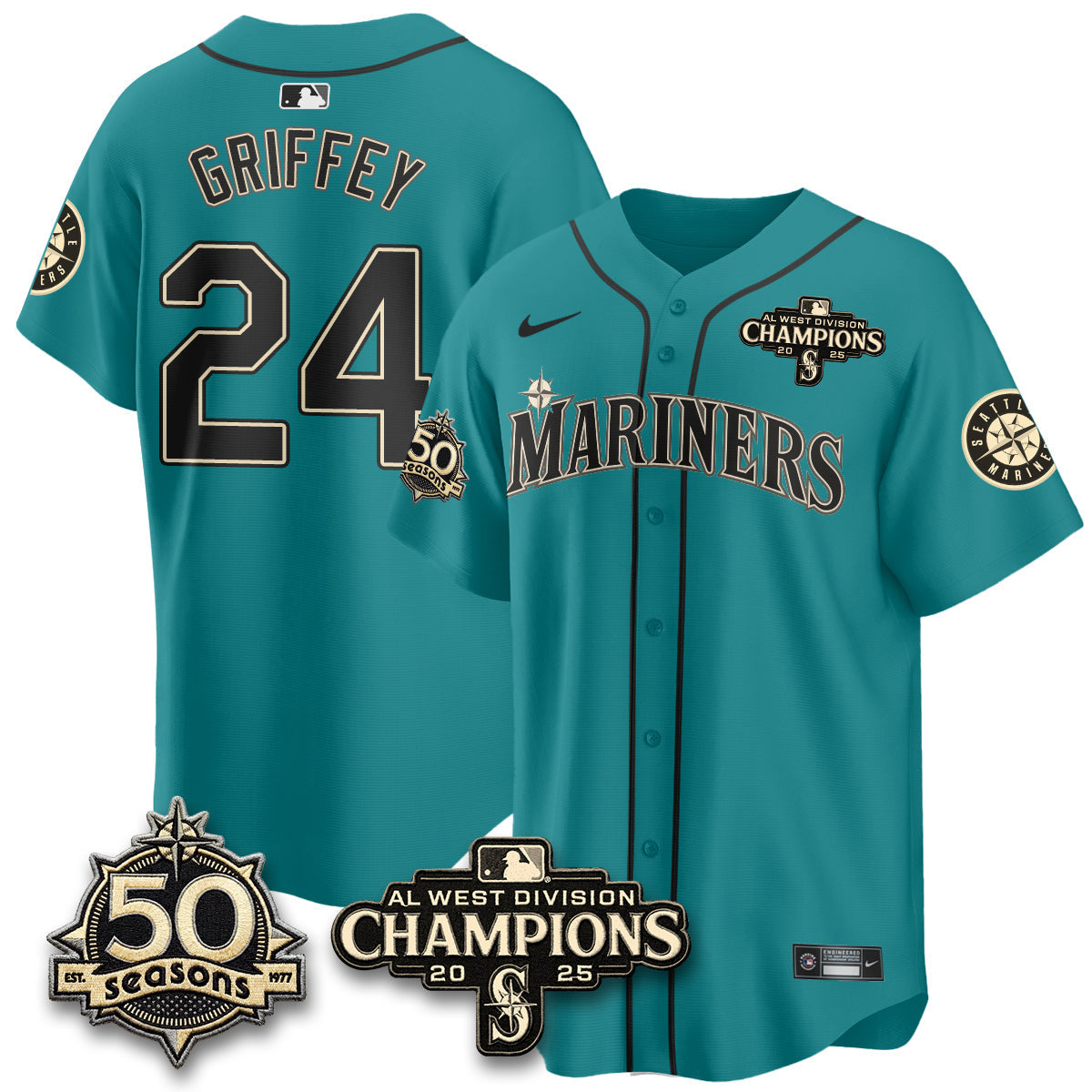 SEA Limited Throwback Cream Jersey - 50th Anniversary & AL West Division Champions - Stitched