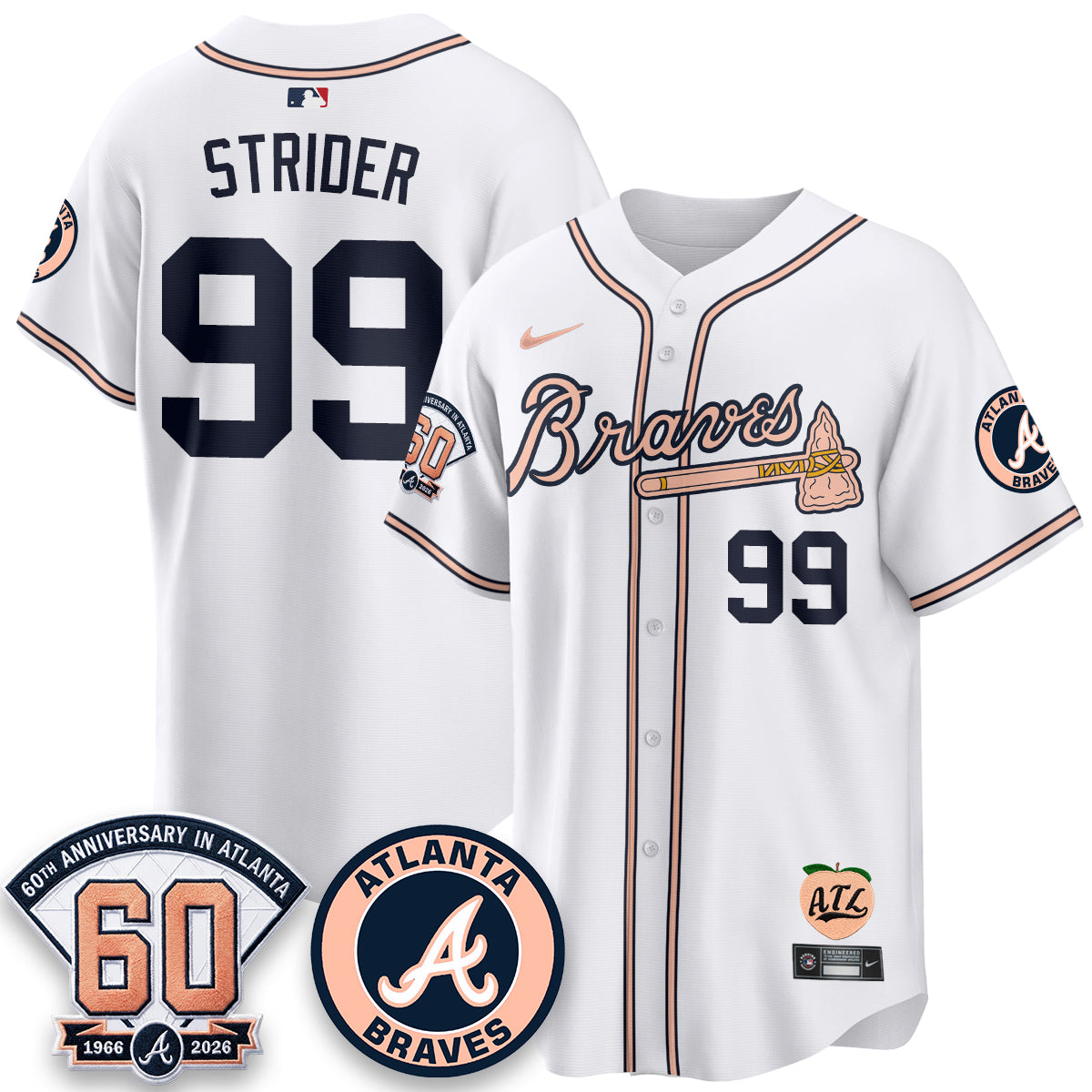 ATL 60th Anniversary Peach Edition Vapor Premier Limited Jersey - Stitched (28)