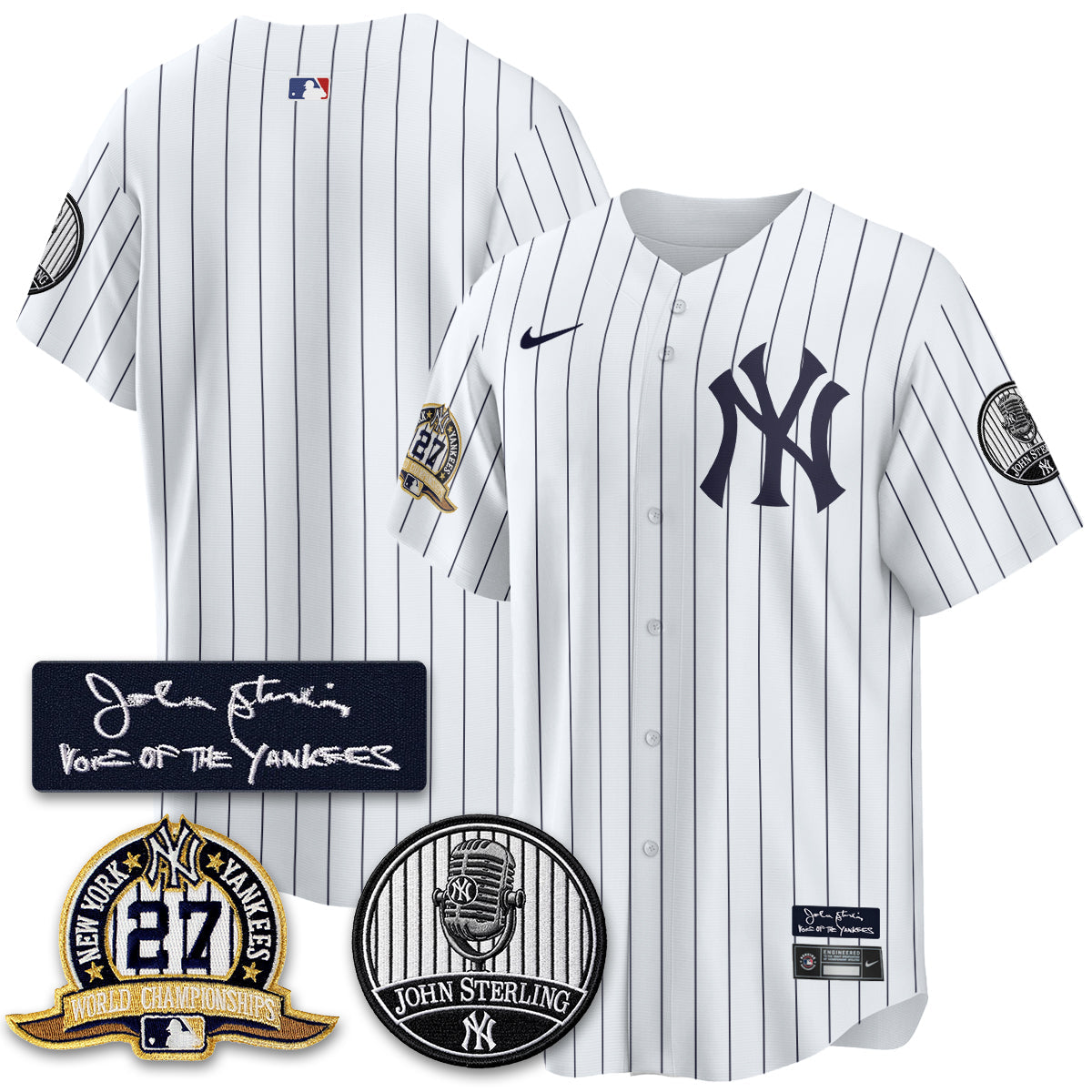 NYY John Sterling Tribute Patch Vapor Premier Limited Jersey - Stitched