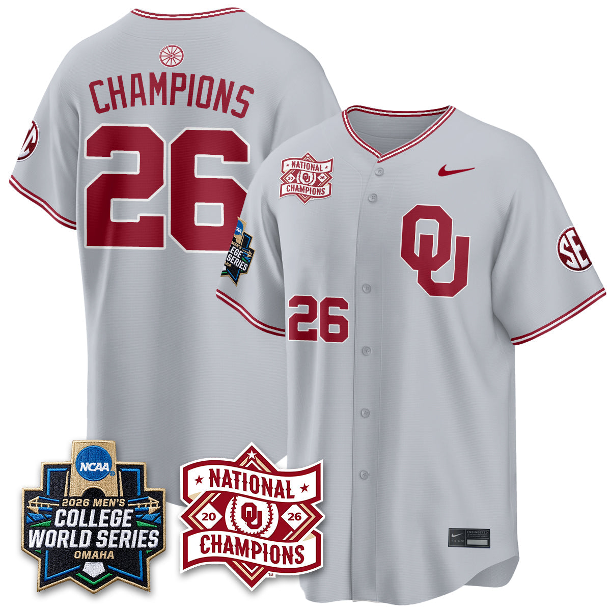 OU 2026 NCAA Baseball College World Series Champions Vapor Jersey - Stitched
