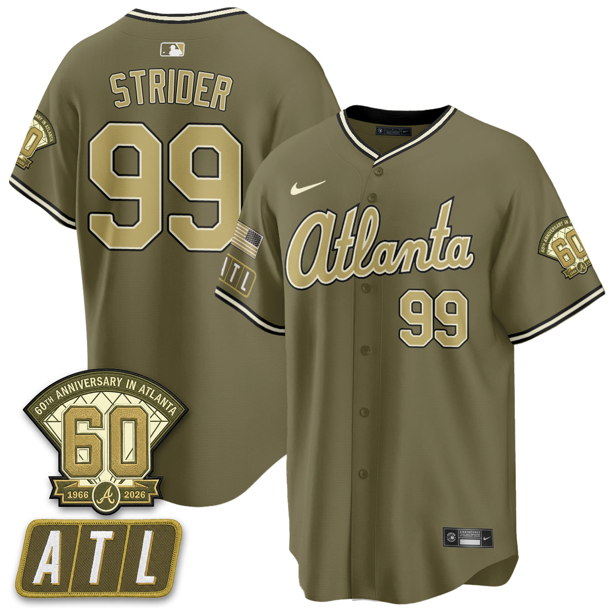 ATL New Era Olive 2026 Armed Forces Day Vapor Limited Jersey - Stitched