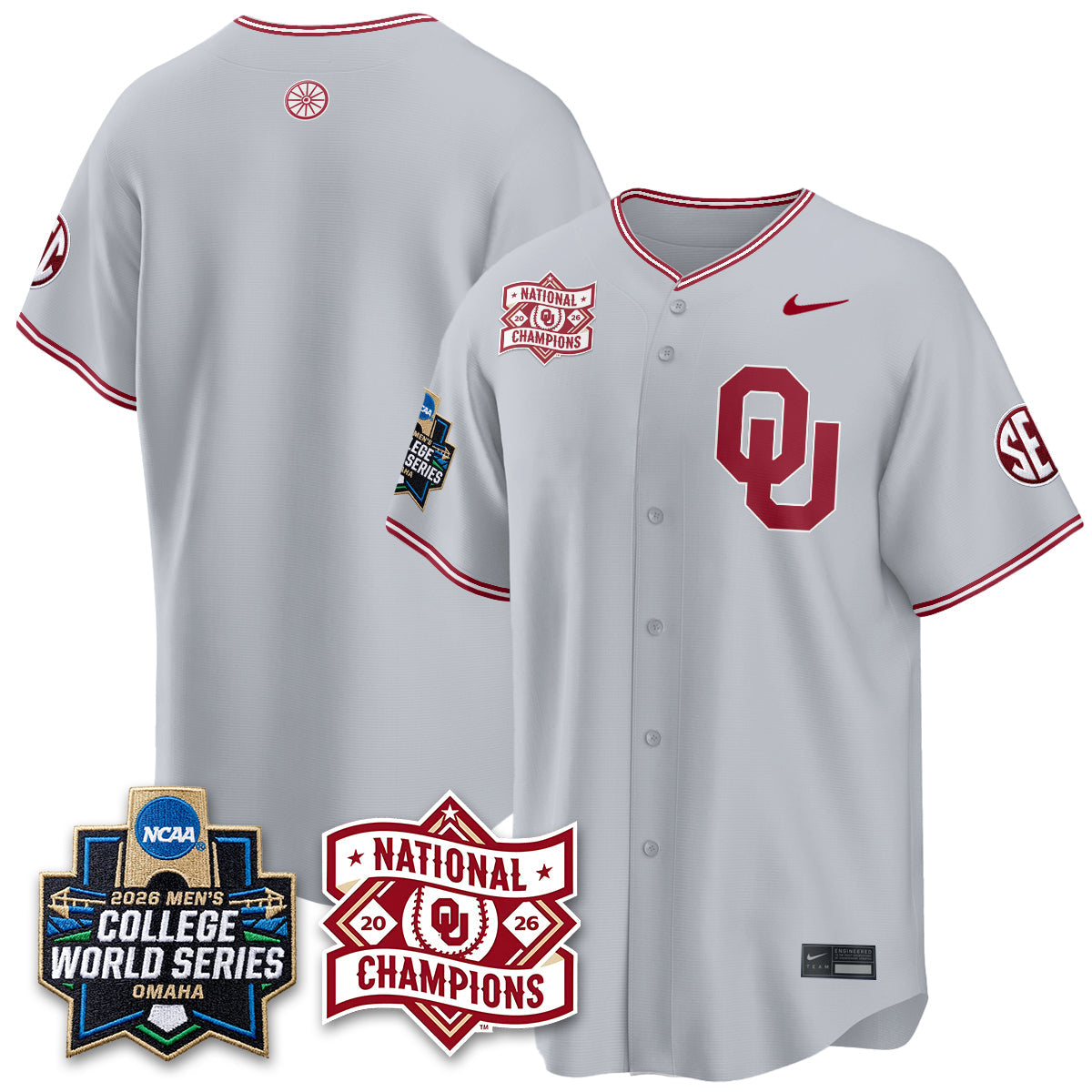 OU 2026 NCAA Baseball College World Series Champions Vapor Jersey - Stitched