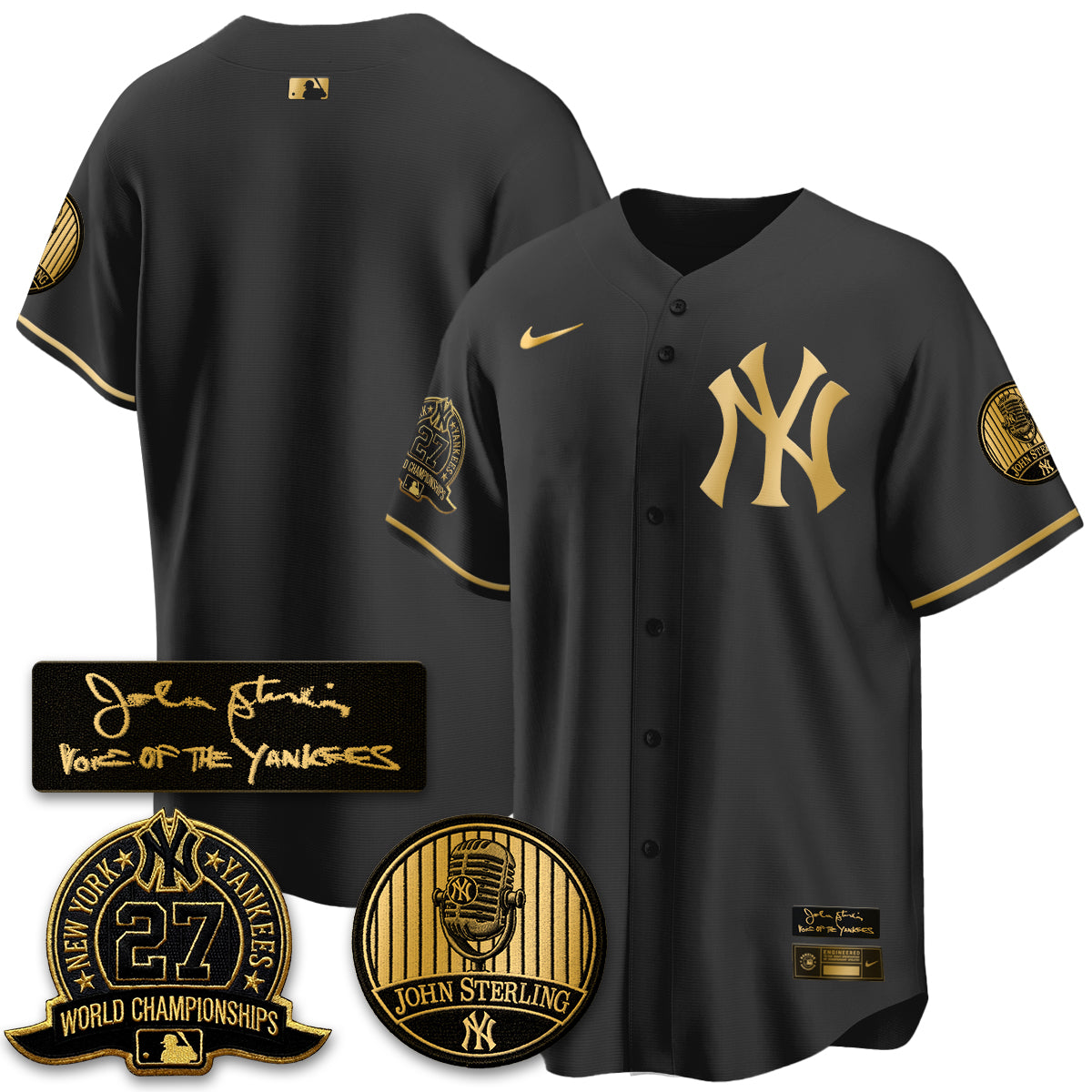 NYY John Sterling Tribute Patch Vapor Premier Limited Jersey - Stitched