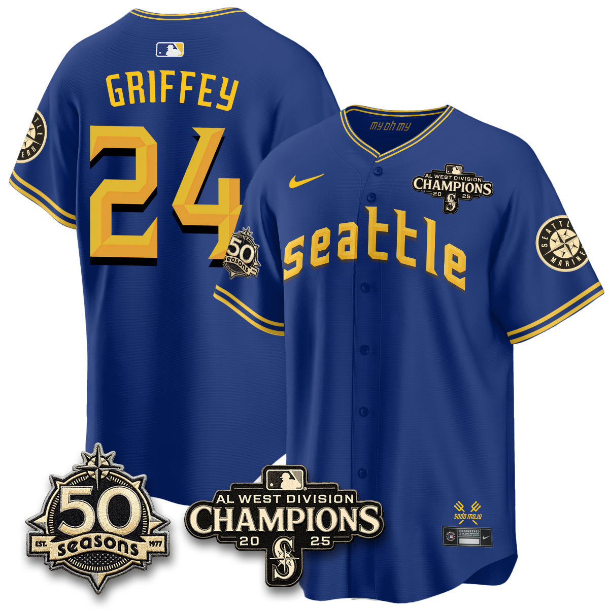 SEA Limited Throwback Cream Jersey - 50th Anniversary & AL West Division Champions - Stitched