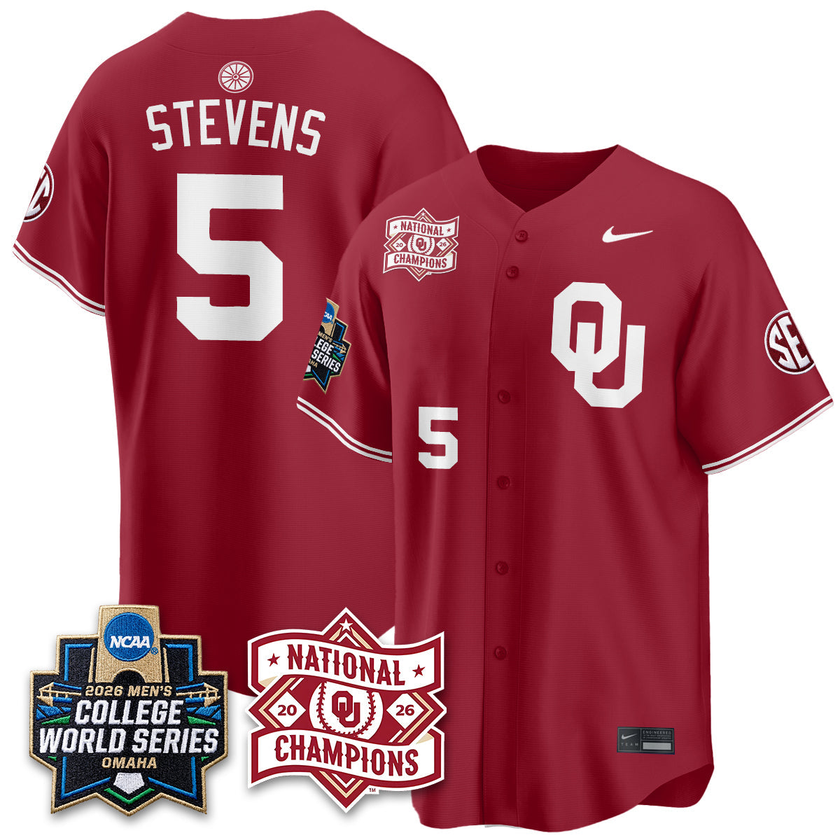 OU 2026 NCAA Baseball College World Series Champions Vapor Jersey - Stitched