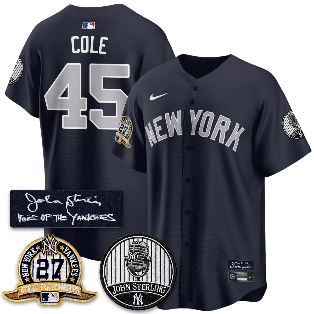 NYY John Sterling Tribute Patch Vapor Premier Limited Jersey - Stitched