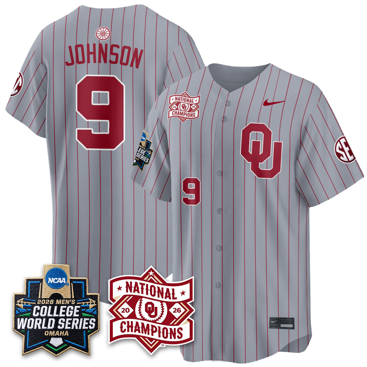 OU 2026 NCAA Baseball College World Series Champions Vapor Jersey - Stitched