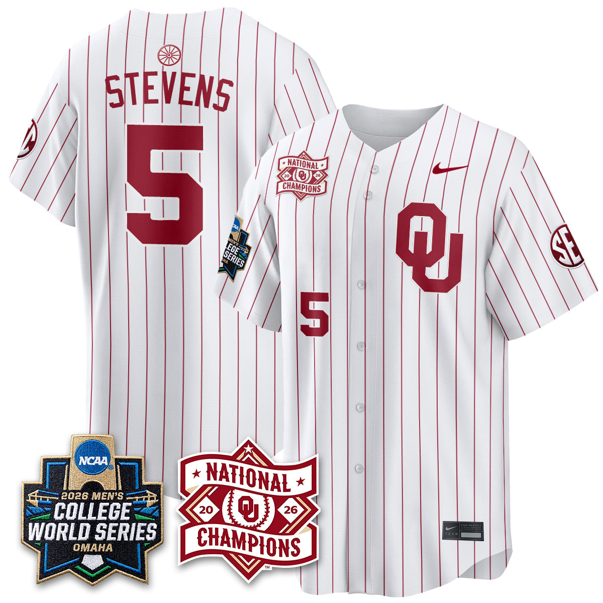 OU 2026 NCAA Baseball College World Series Champions Vapor White Jersey - Stitched