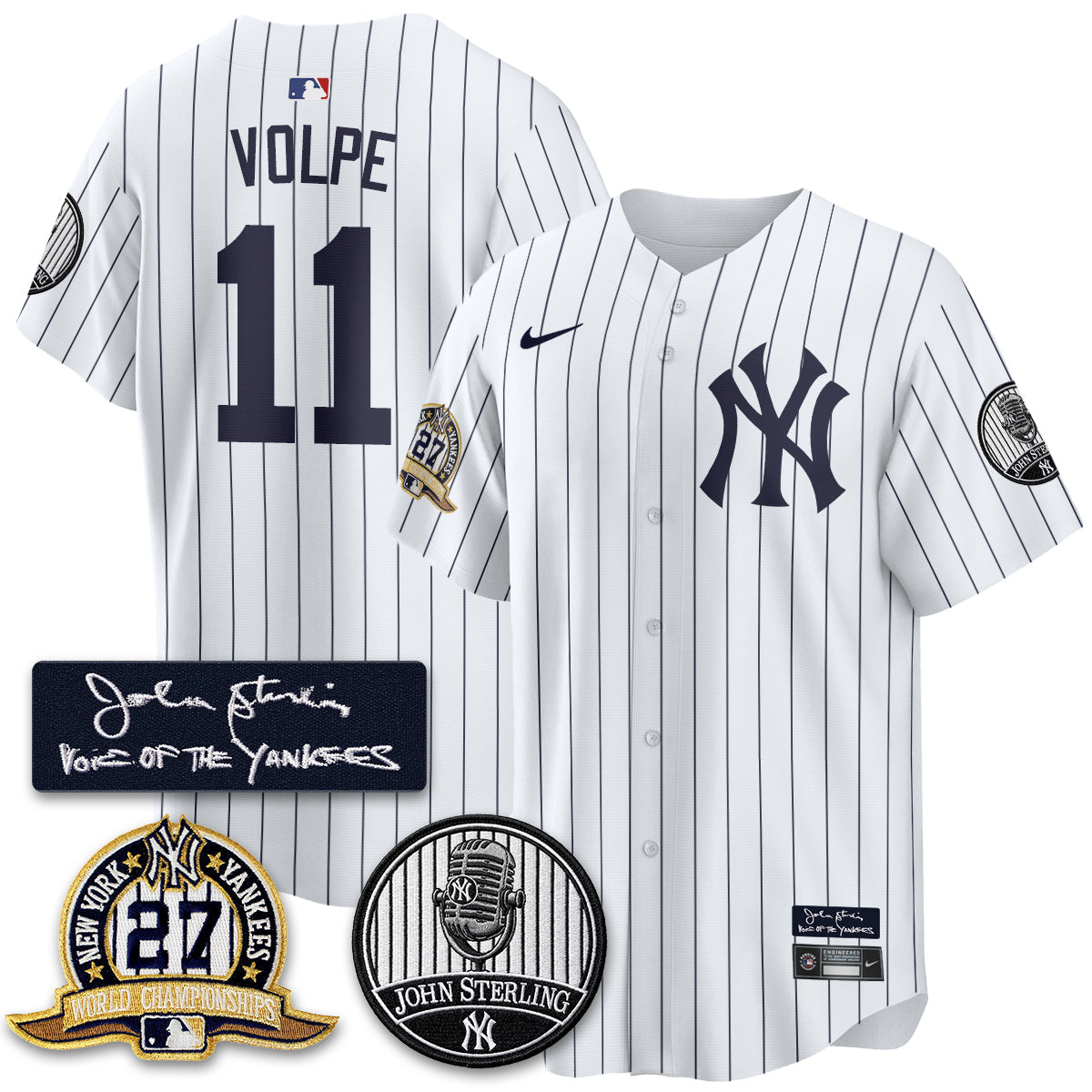 NYY John Sterling Tribute Patch Limited Gold Jersey - Stitched