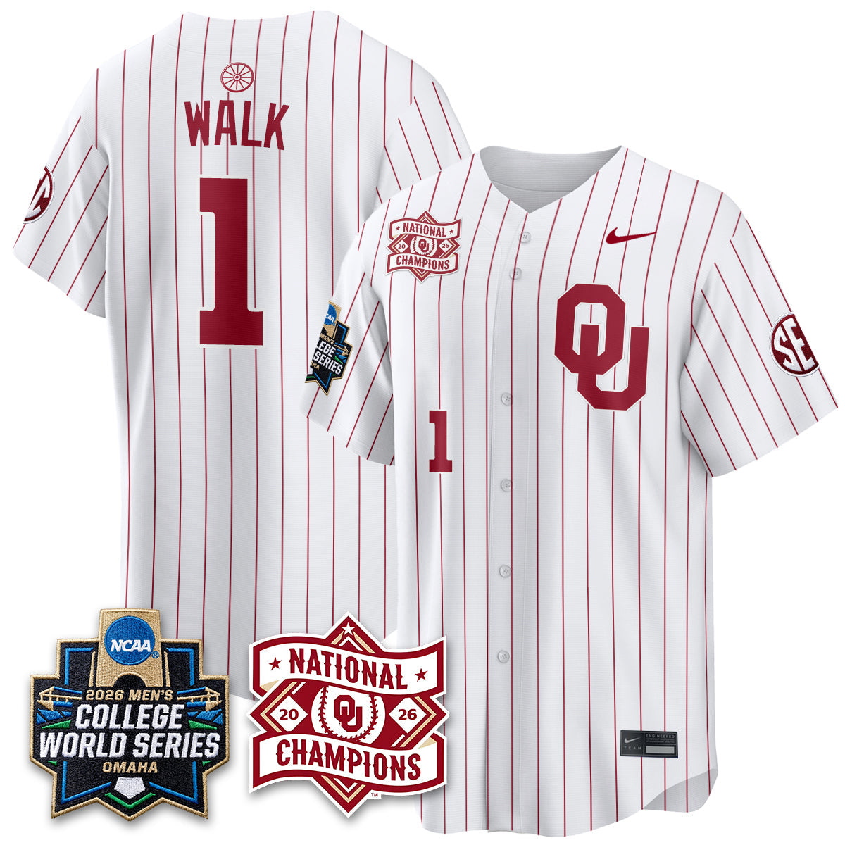 OU 2026 NCAA Baseball College World Series Champions Vapor Jersey - Stitched
