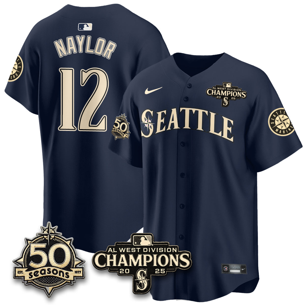 SEA Limited Throwback Cream Jersey - 50th Anniversary & AL West Division Champions - Stitched