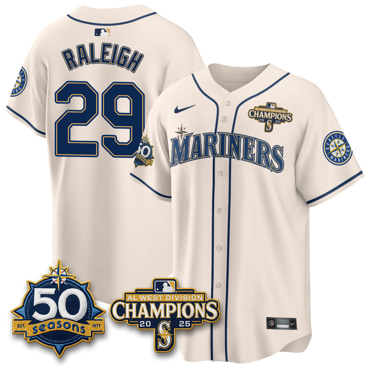 SEA Limited Throwback Cream Jersey - 50th Anniversary & AL West Division Champions - Stitched