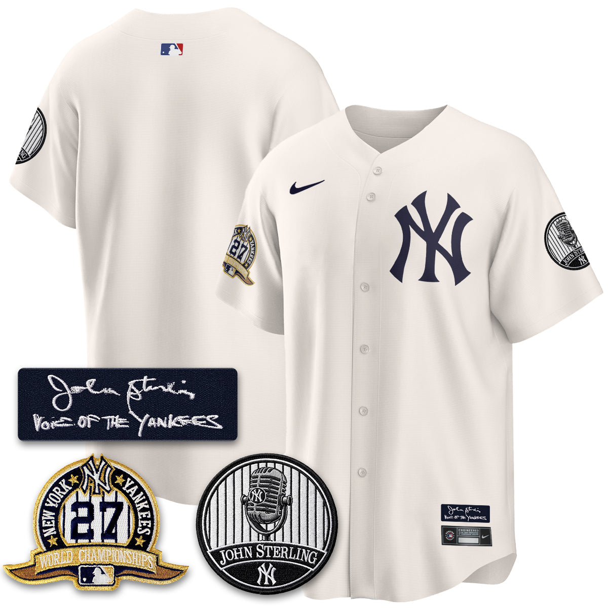 NYY John Sterling Tribute Patch Vapor Premier Limited Jersey - Stitched