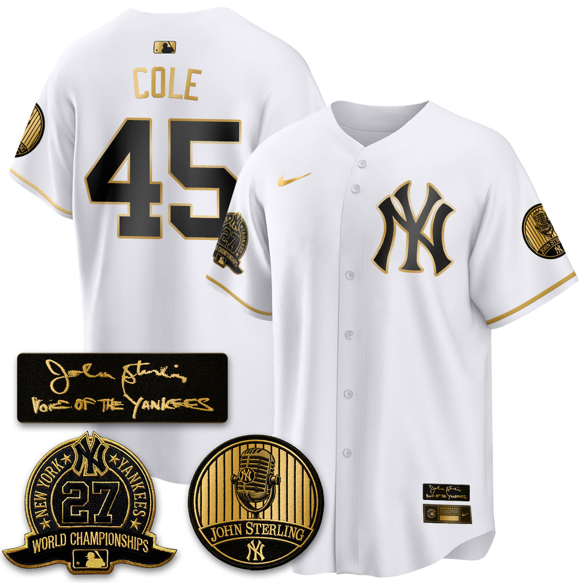 NYY John Sterling Tribute Patch Limited Gold Jersey - Stitched