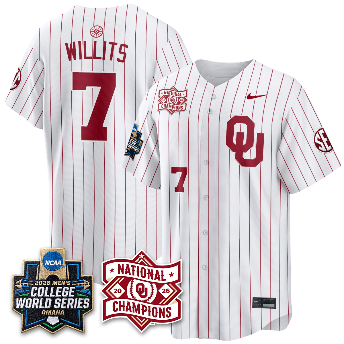 OU 2026 NCAA Baseball College World Series Champions Vapor White Jersey - Stitched