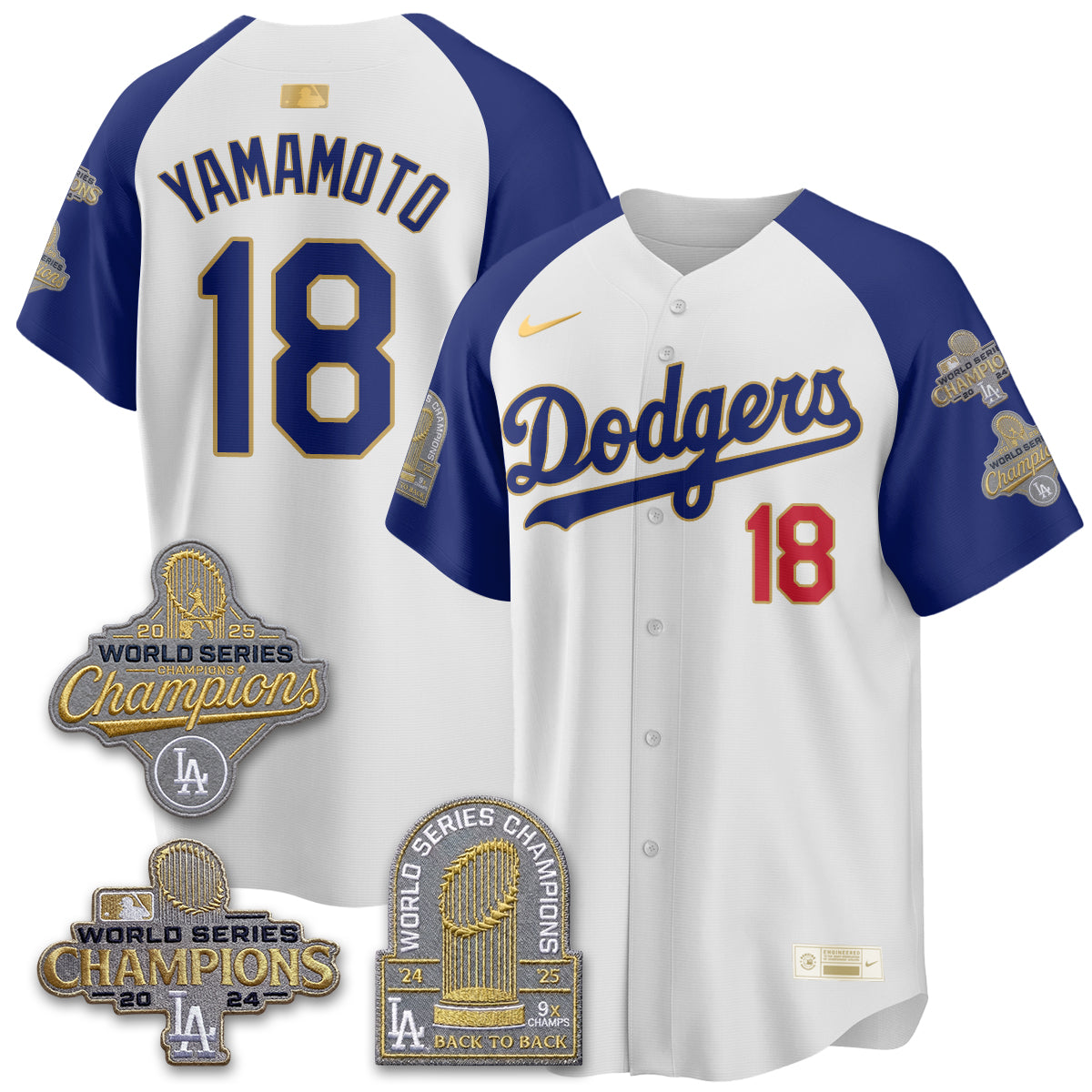 LAD Gold Collection Stadium Vapor Limited Jersey - Back to Back 9x Champs - Stitched