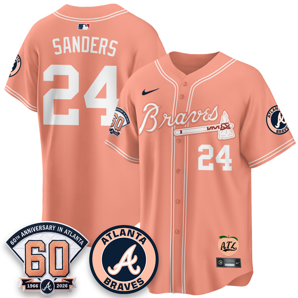 ATL 60th Anniversary Peach Edition Vapor Premier Limited Jersey - Stitched (28)