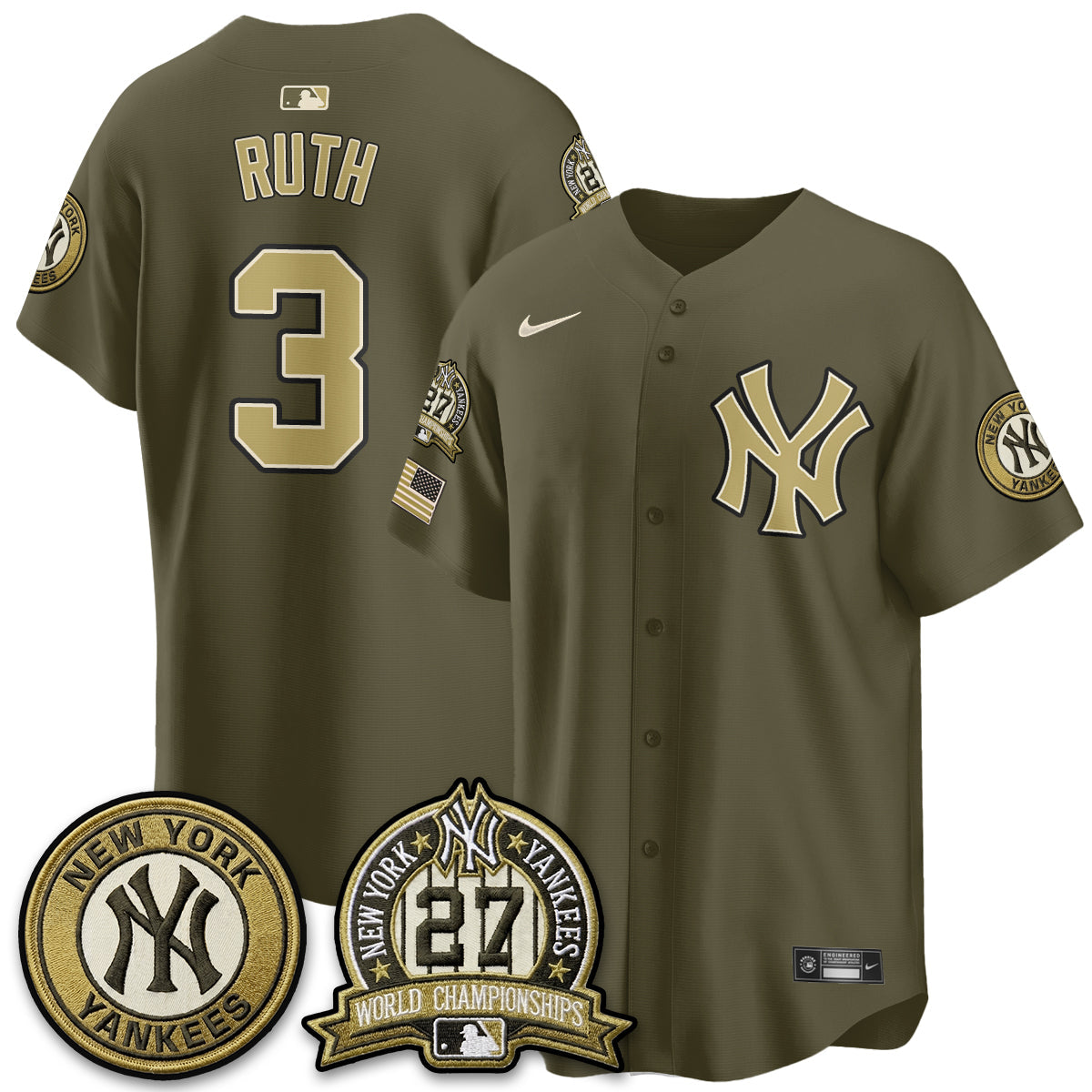 NYY New Era Olive 2026 Armed Forces Day Jersey -All Stitched