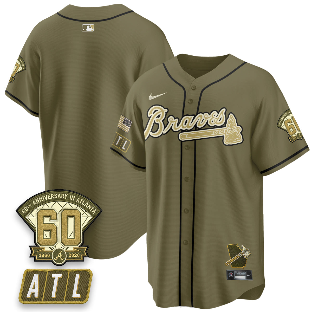 ATL New Era Olive 2026 Armed Forces Day Vapor Limited Jersey - Stitched