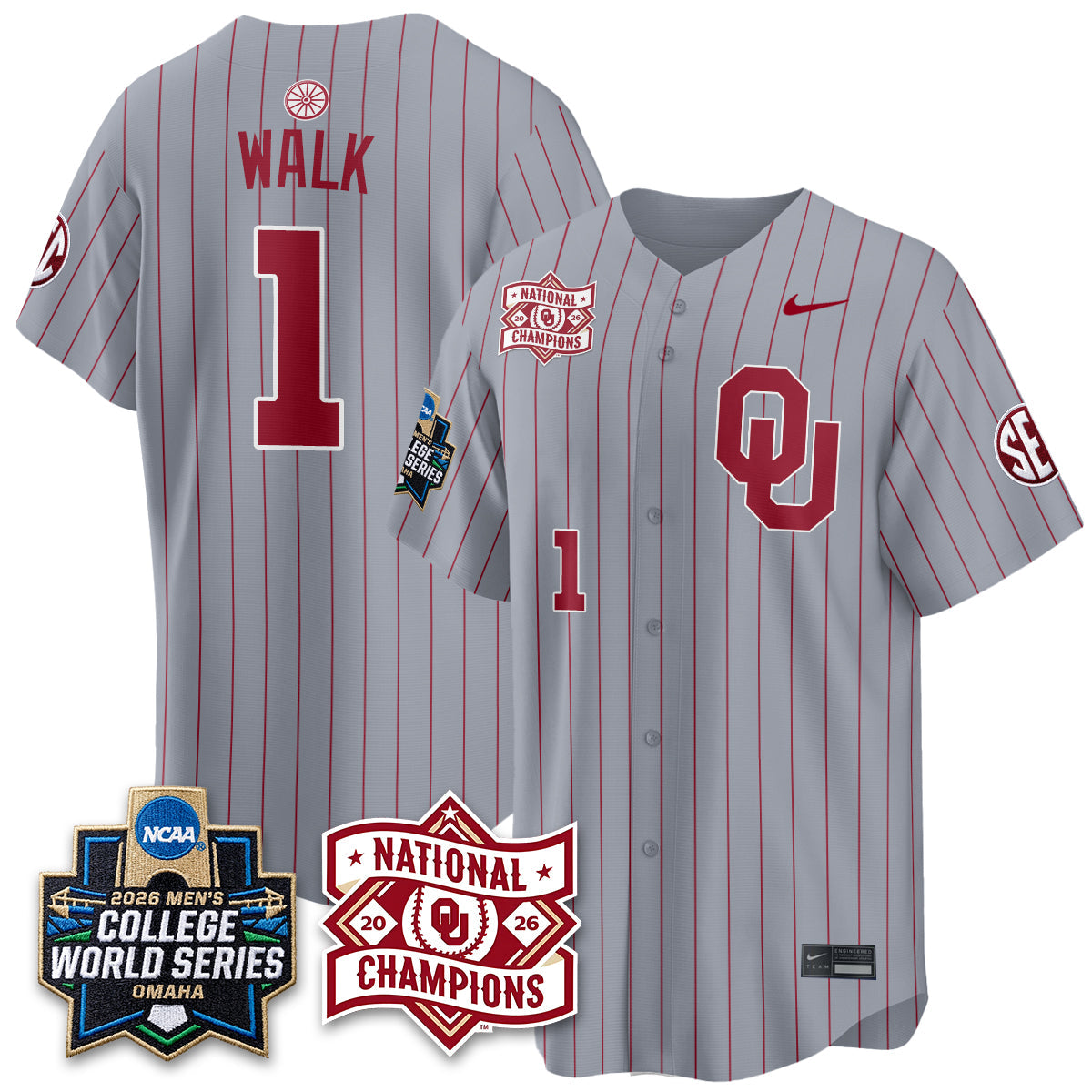 OU 2026 NCAA Baseball College World Series Champions Vapor White Jersey - Stitched