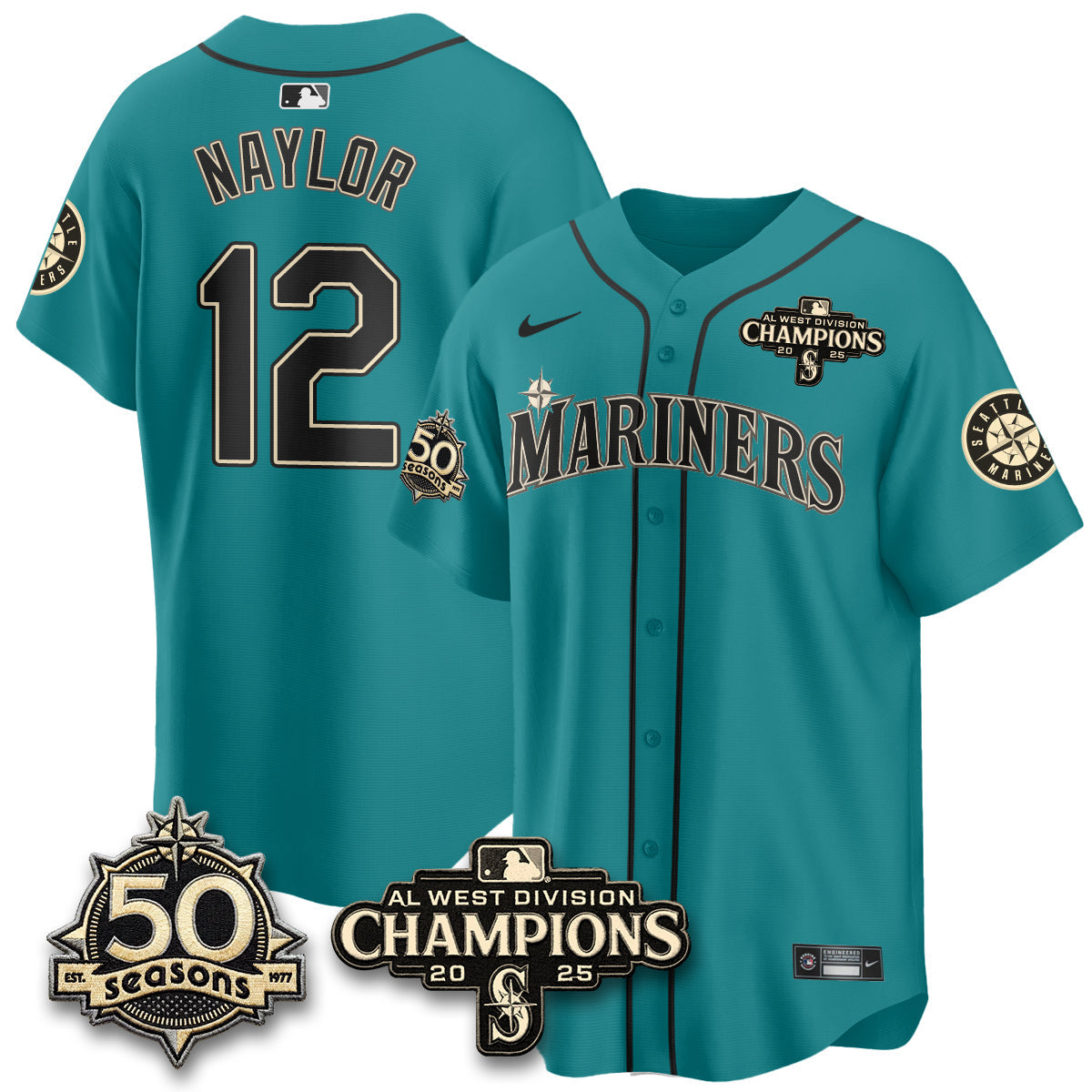 SEA Limited Throwback Cream Jersey - 50th Anniversary & AL West Division Champions - Stitched