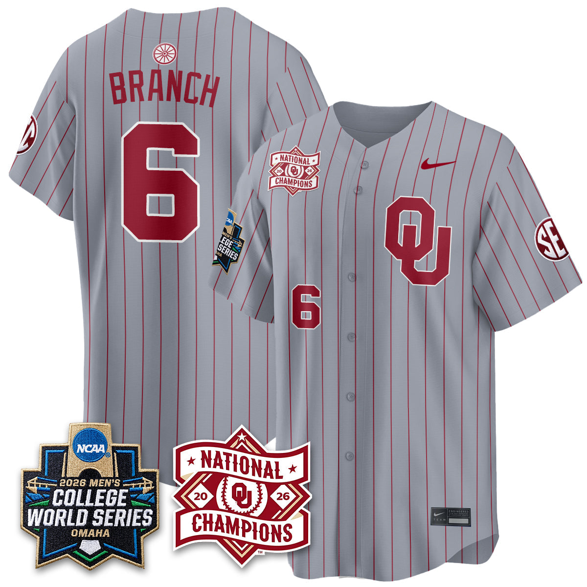 OU 2026 NCAA Baseball College World Series Champions Vapor Jersey - Stitched