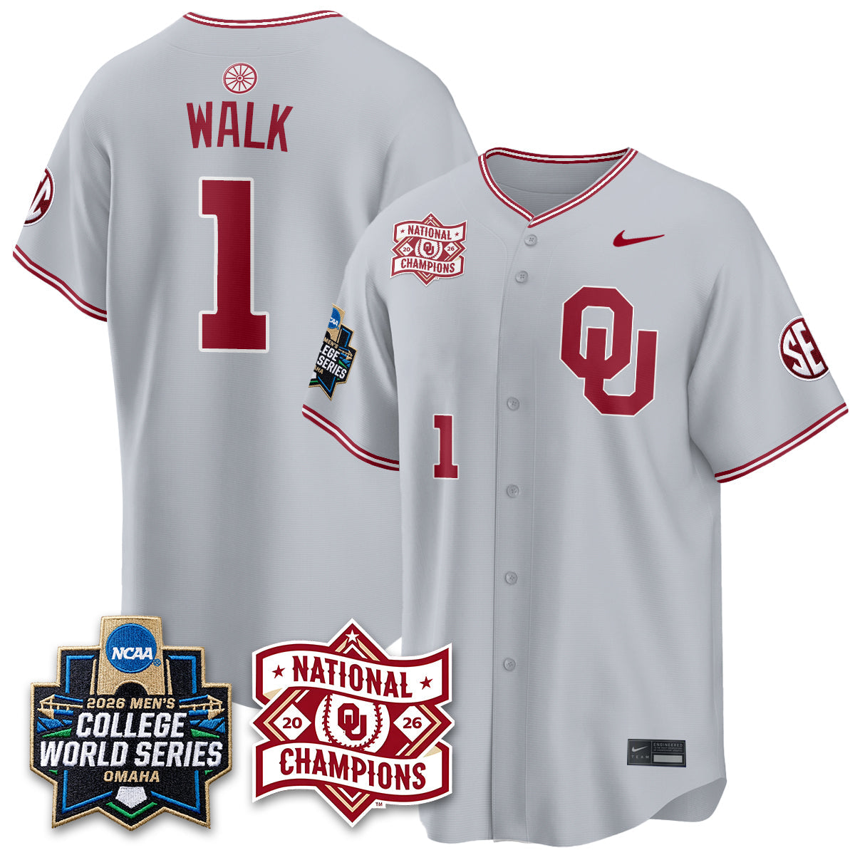 OU 2026 NCAA Baseball College World Series Champions Vapor White Jersey - Stitched