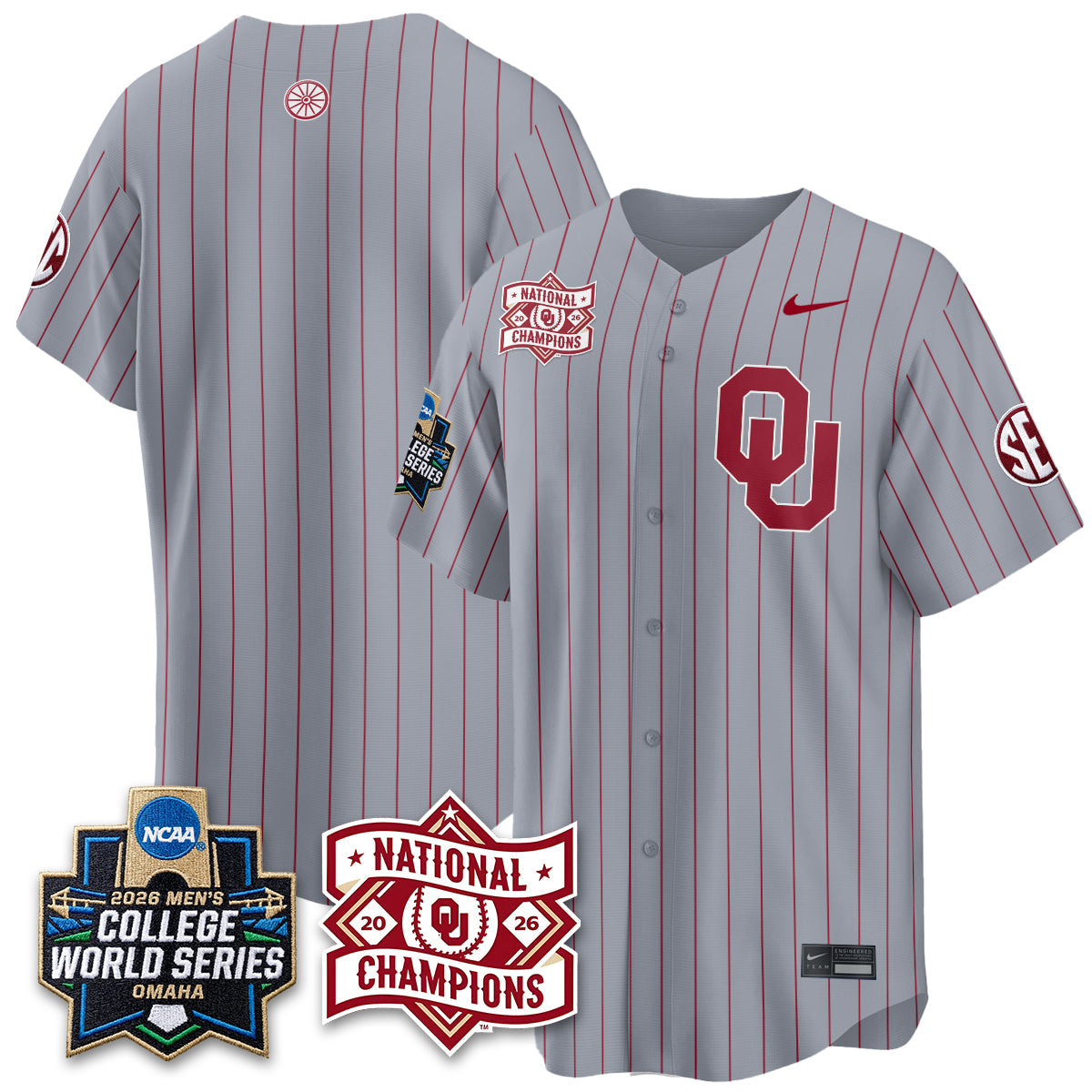 OU 2026 NCAA Baseball College World Series Champions Vapor White Jersey - Stitched
