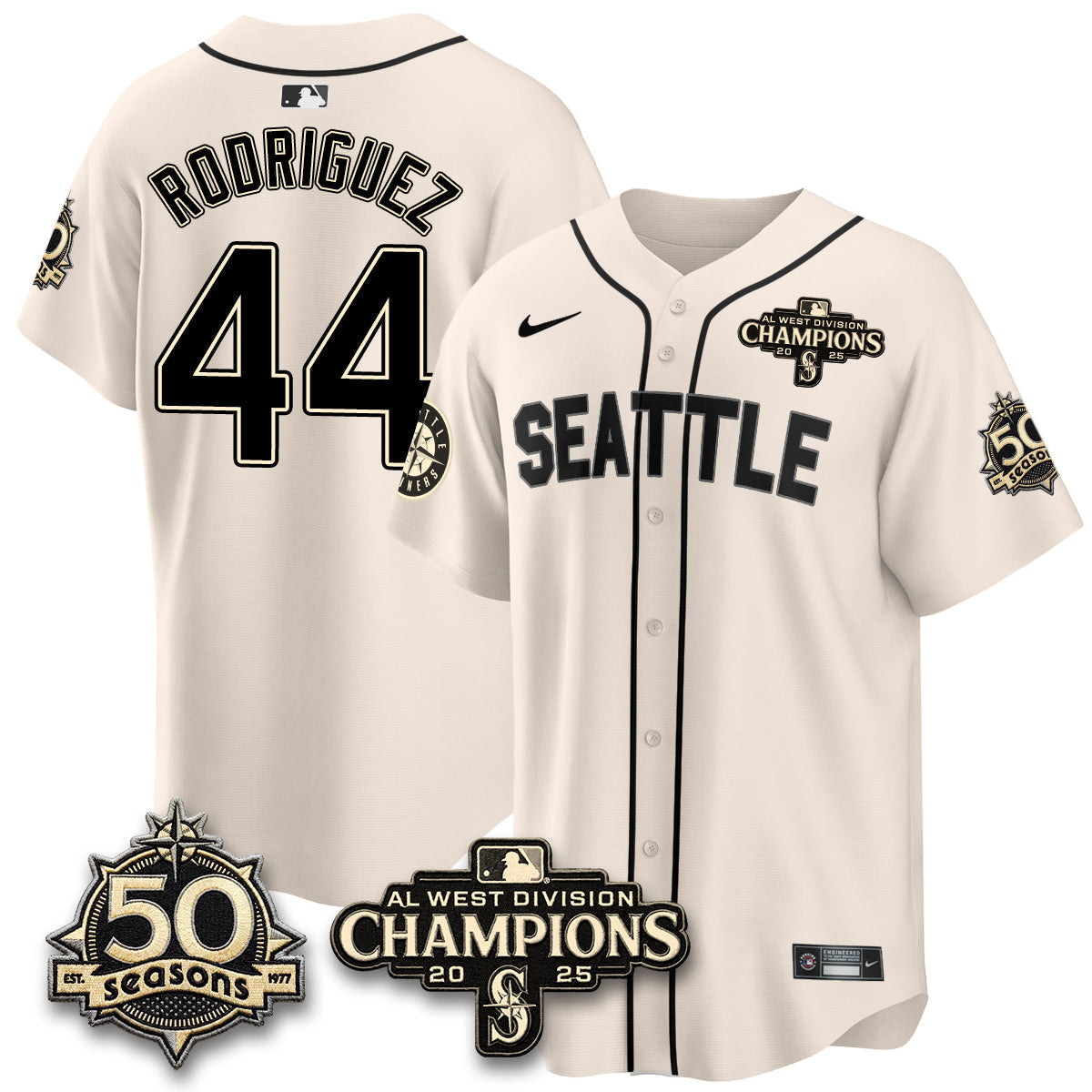 SEA Limited Throwback Cream Jersey - 50th Anniversary & AL West Division Champions - Stitched