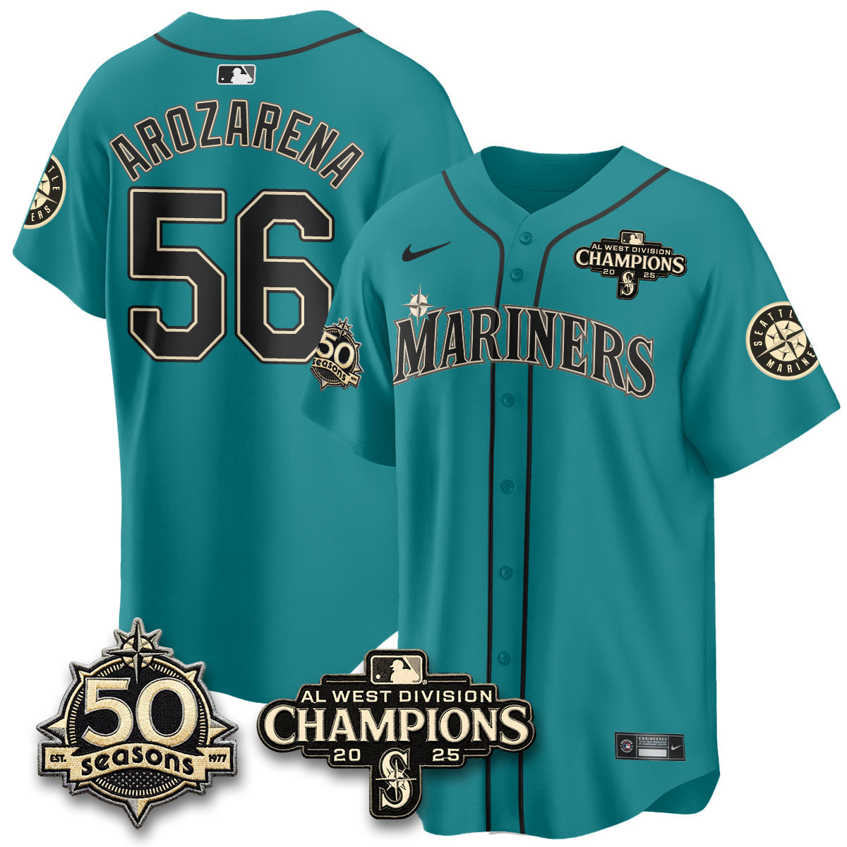 SEA Limited Throwback Cream Jersey - 50th Anniversary & AL West Division Champions - Stitched